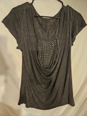 Dark Gray Drape Top with Studded Detail